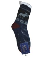 Αντρικές Καλτσοπαντόφλες Με Χνουδωτή Επένδυση Αντιολισθητικές Σκούρο Μπλε με Σχέδιο Τάρανδο