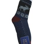 Αντρικές Καλτσοπαντόφλες Με Χνουδωτή Επένδυση Αντιολισθητικές Σκούρο Μπλε με Σχέδιο Τάρανδο