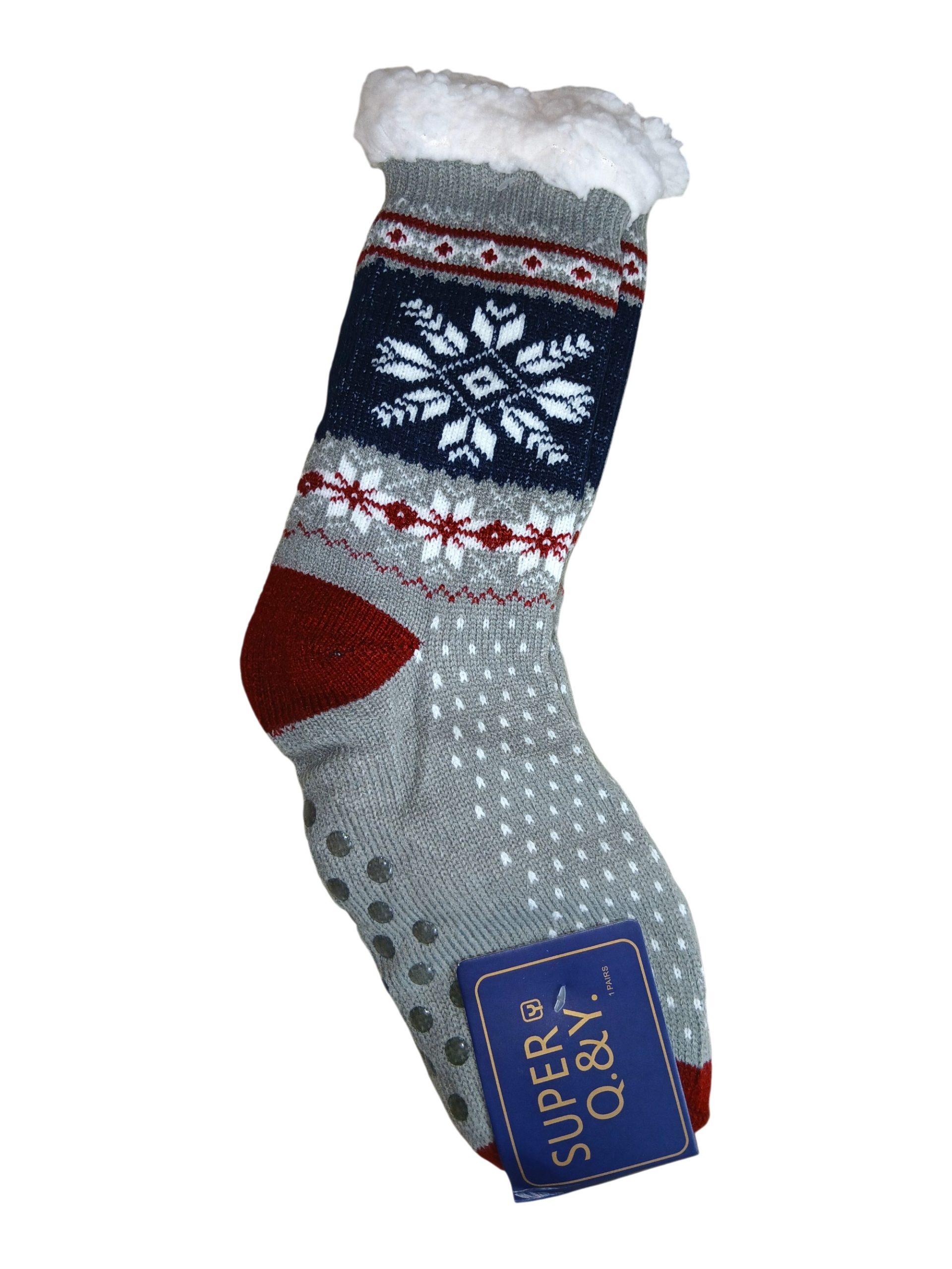 antriki-kaltsopantofla-xnoudoth-me-tapes-και-sxedio-nifada-gkri-41-46 Αντρική Καλτσοπαντόφλα Με Χνουδωτή Επένδυση Αντιολισθητικές Γκρι με Σχέδιο Νιφάδα - Image 1