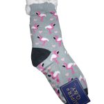 Γυναικεία καλτσοπαντόφλα Με Χνουδωτή Επένδυση Αντιολισθητικές Γκρί Με σχέδιο Ροζ Φλαμίγκο 36-41