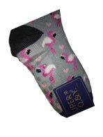 Γυναικεία καλτσοπαντόφλα Με Χνουδωτή Επένδυση Αντιολισθητικές Γκρί Με σχέδιο Ροζ Φλαμίγκο 36-41 - Image 2