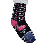 Γυναικεία καλτσοπαντόφλα Με Χνουδωτή Επένδυση Αντιολισθητικές Μαύρο Με σχέδιο Ροζ Φλαμίγκο 36-41