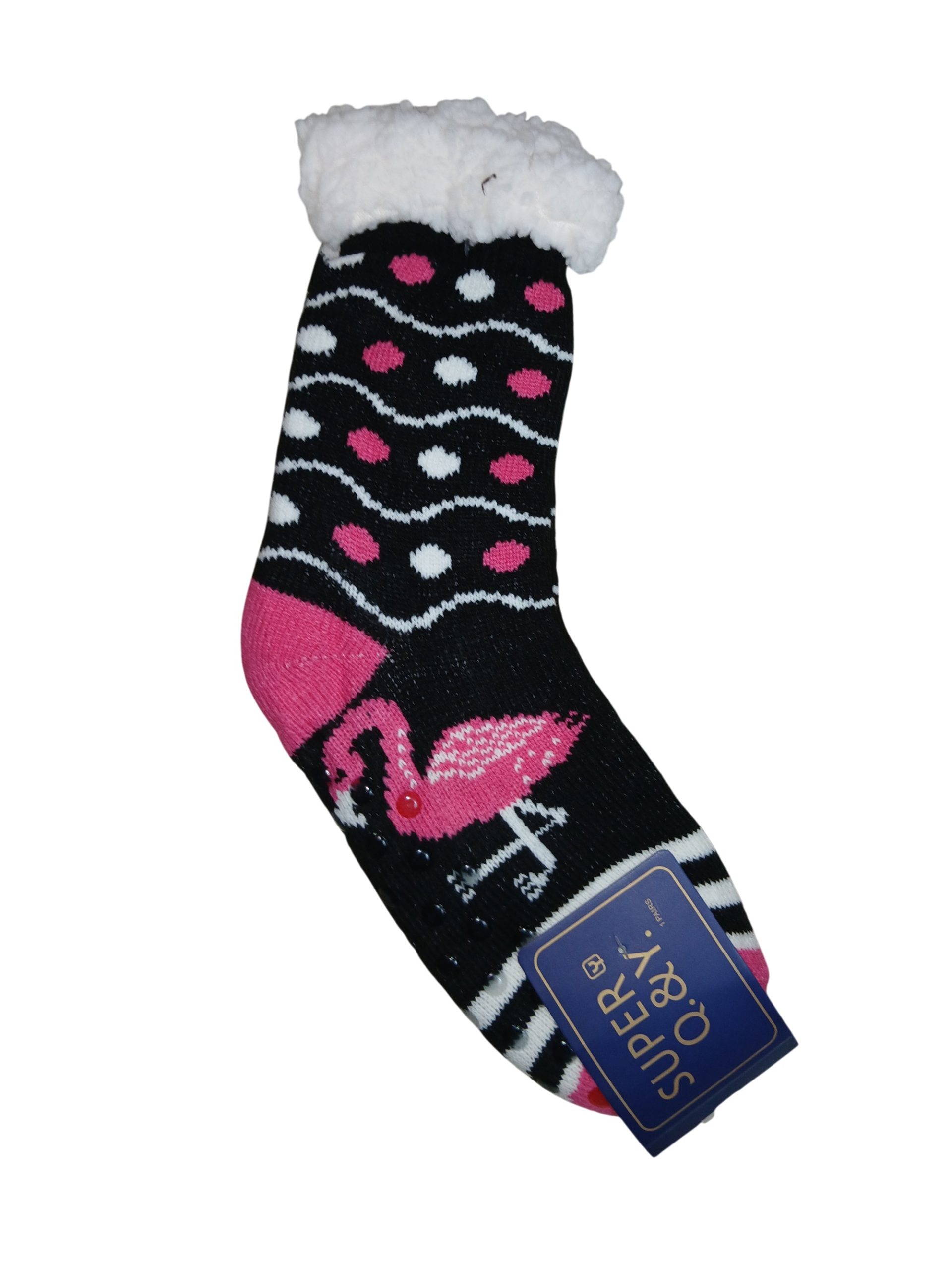 gynaikeia-kaltsopantofla-mayro-me-sxedio-roz-flamigo--36-41 Γυναικεία καλτσοπαντόφλα Με Χνουδωτή Επένδυση Αντιολισθητικές Μαύρο Με σχέδιο Ροζ Φλαμίγκο 36-41 - Image 1