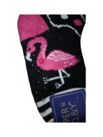 Γυναικεία καλτσοπαντόφλα Με Χνουδωτή Επένδυση Αντιολισθητικές Μαύρο Με σχέδιο Ροζ Φλαμίγκο 36-41 - Image 2