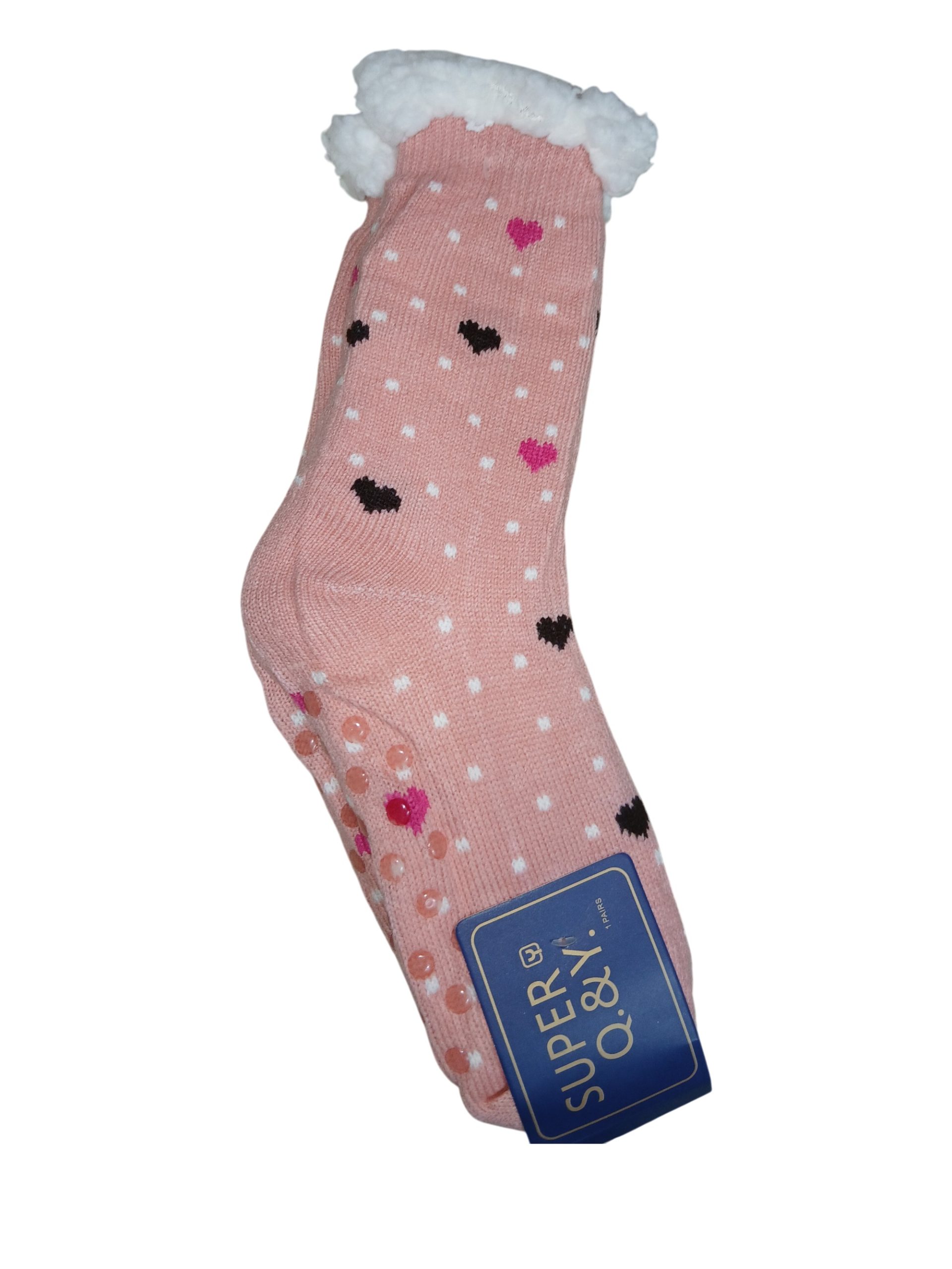 gynaikeia-kaltsopantofla-roz-me-sxedio-kardies-36-41 Γυναικεία καλτσοπαντόφλα Με Χνουδωτή Επένδυση Αντιολισθητικές Ροζ Με σχέδιο Καρδιές 36-41 - Image 1