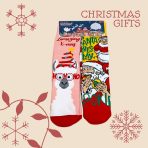 Γυναικείες  Βαμβακερές Χριστουγεννιάτικες Κάλτσες Σετ 2 Ζευγάρια Μακριές 'Αγιος Βασίλης Και Χριστουγεννιατικο Λάμα