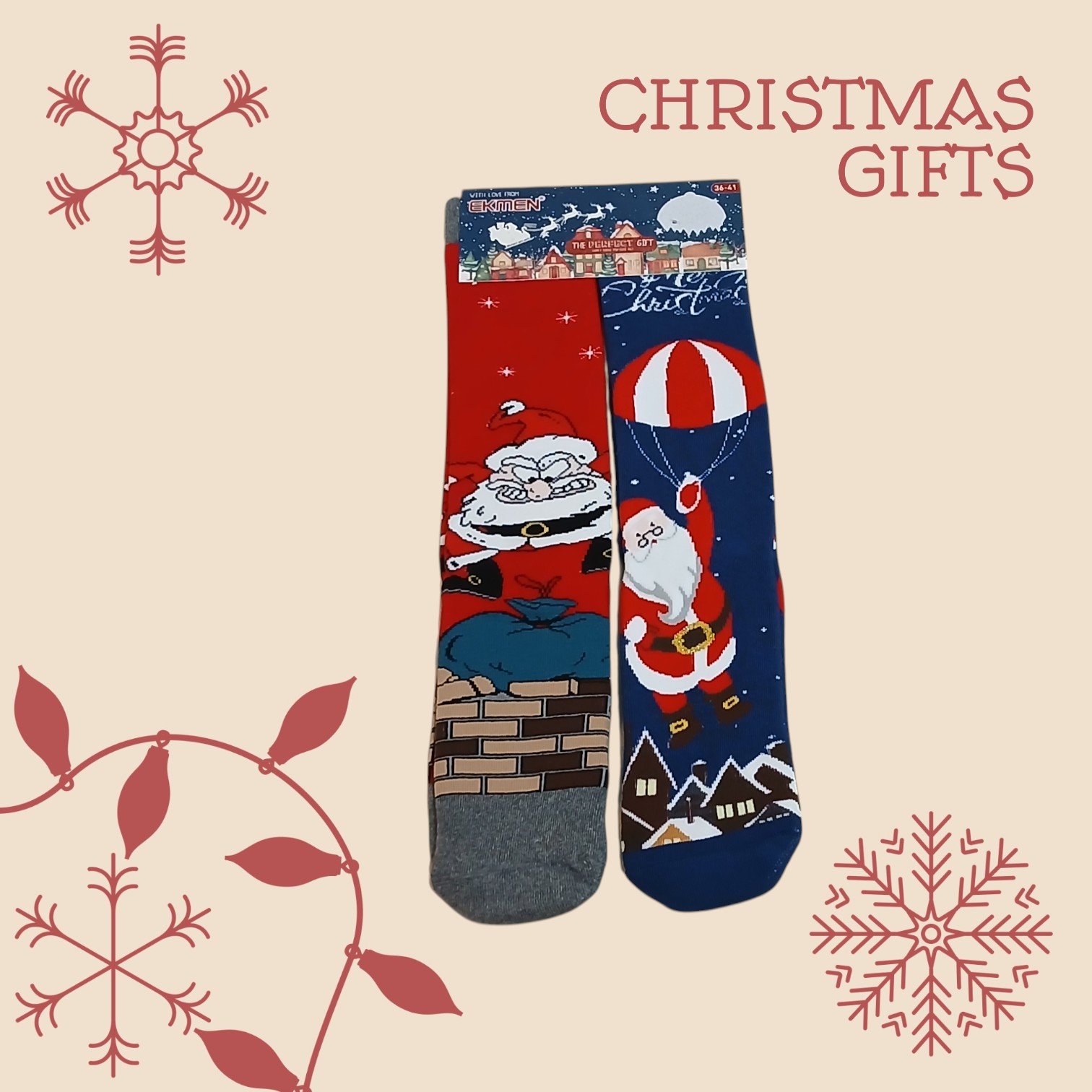 gynaikeies-makryes- christoygenniatikes-bambakeres-kaltses-set-angry-agios-vasilhs-36-42 Γυναικείες Βαμβακερές Χριστουγεννιάτικες Κάλτσες Σετ 2 Ζευγάρια Μακριές 'Αγιοι Βασίληδες - Image 1