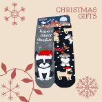 Γυναικείες Βαμβακερές Χριστουγεννιάτικες Κάλτσες Σετ 2 Ζευγάρια Μακριές Σκυλάκια σε Μαύρο και Ανθρακί