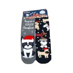 Γυναικείες Βαμβακερές Χριστουγεννιάτικες Κάλτσες Σετ 2 Ζευγάρια Μακριές Σκυλάκια σε Μαύρο και Ανθρακί - Image 2